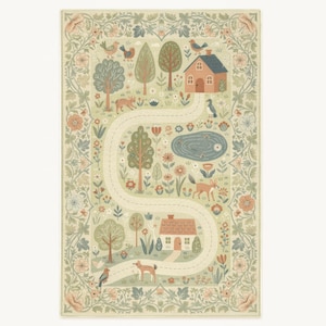 Cottagecore Village Kids Rug — Woodland Path Play Carpet