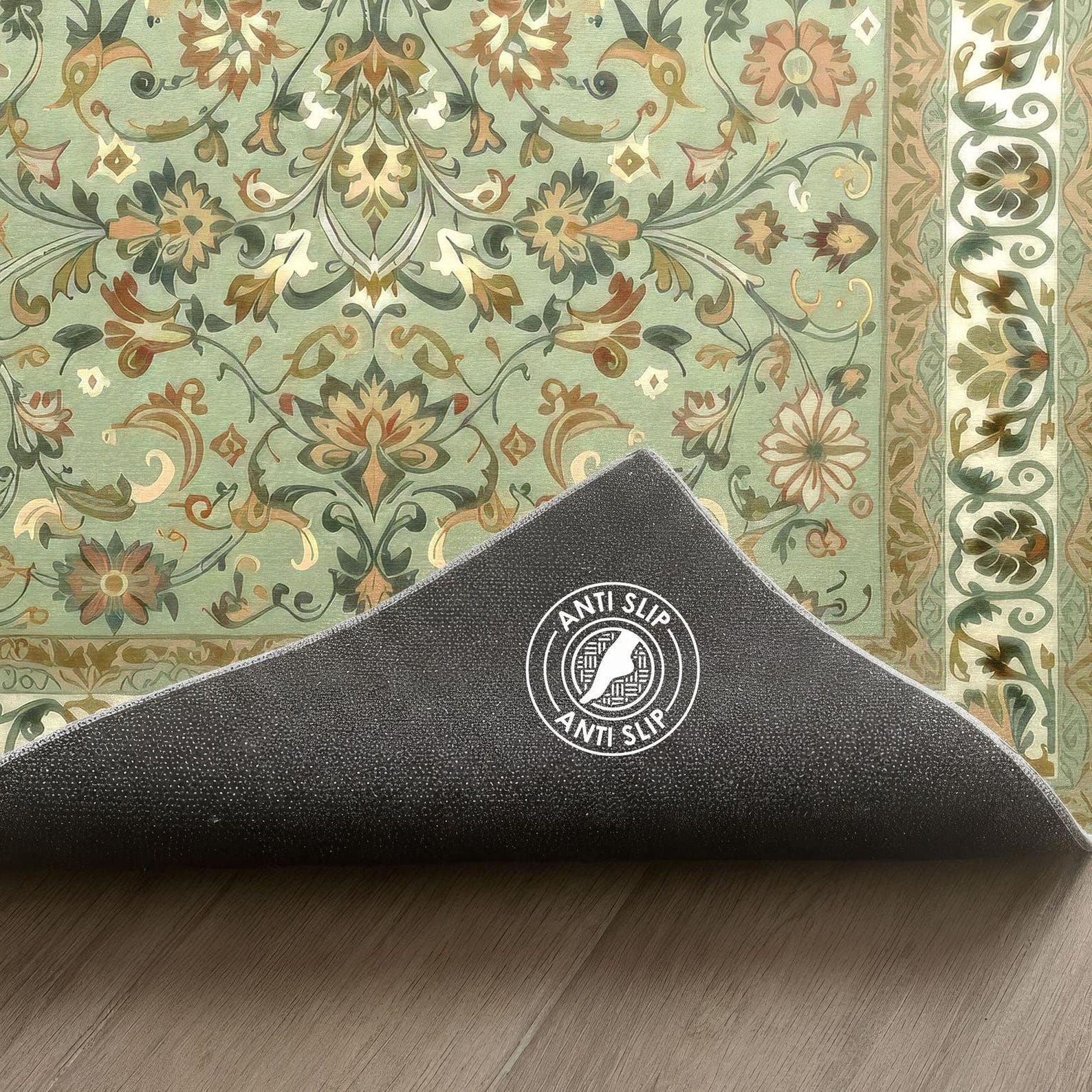 Vintage Floral Area Rug, Sage Green Botanical Pattern (living Room Size ...