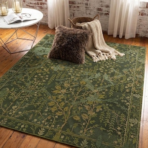 Alfombra botánica verde oscuro — Forest Leaves Arts Crafts Carpet