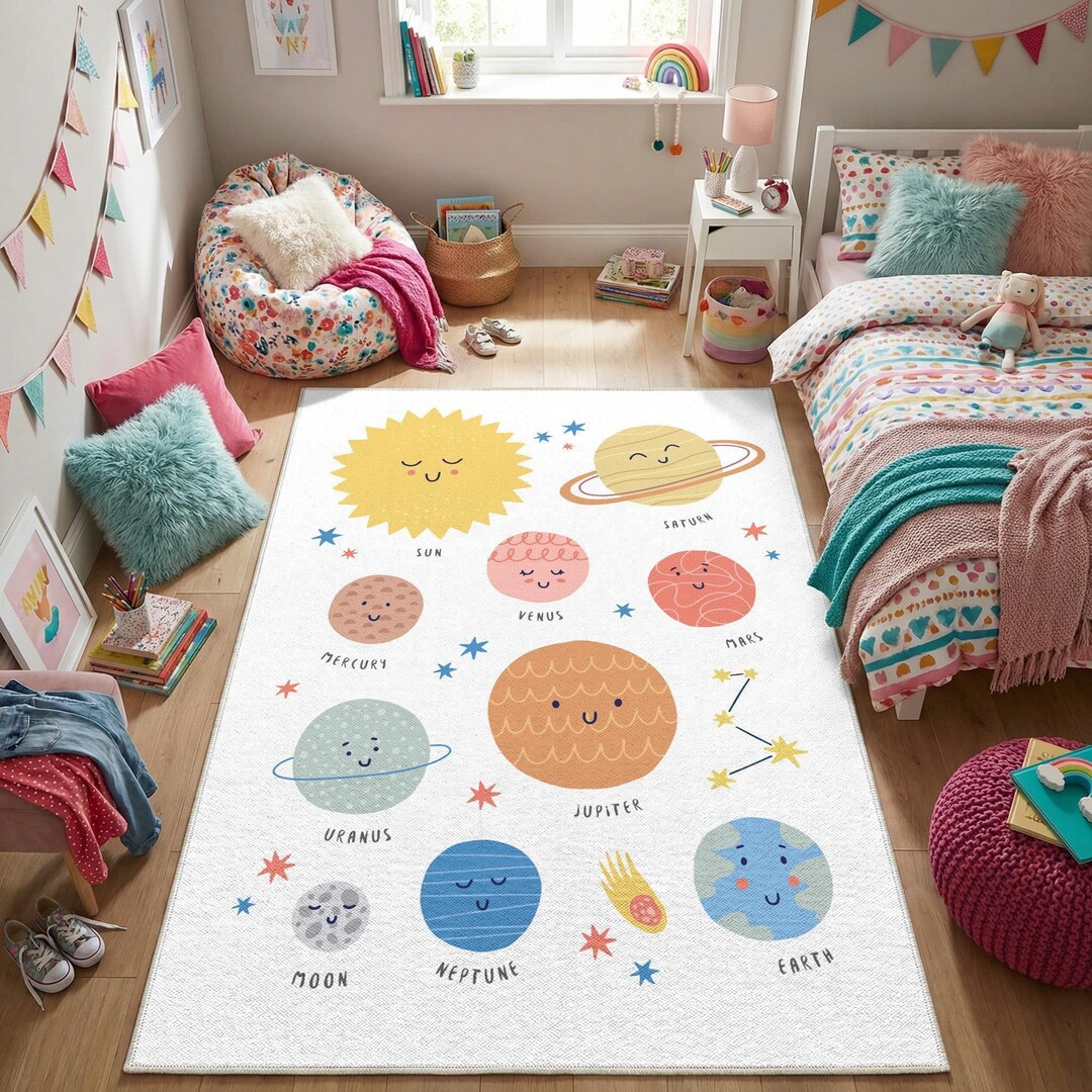 Solar System Rug Rectangle Solar System Kids Rug — Planets & Space Nursery Bedroom Carpet - Etsy
