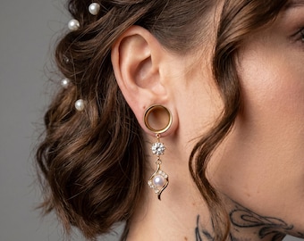 Pendientes de boda con efecto perla y diamantes Strass – Oro y luz pura