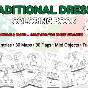 Traditional Dresses Coloring Book | World Countries, Maps, Flags (Digital Download)