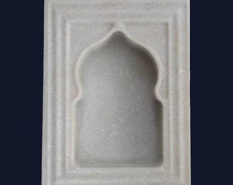 Hand-Carved Marble Shrine Niche, Decorative Candle Holder, Indian Art Piece