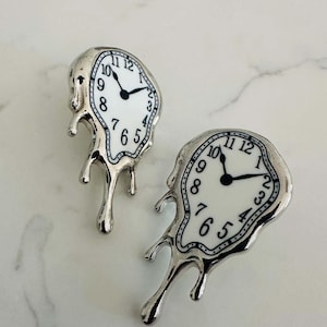 Watch Earrings, Drop Earrings, Dangle Earrings, Silver Tone Earrings, Jewelry, Gift, Gift For Her, Quirky Earrings, Statement Jewelry, Clock
