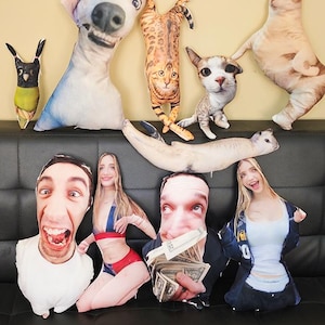 Cuscino personalizzato "Brutto-Carino" con foto, cuscino sagomato personalizzato per umani e animali domestici, regalo divertente e scherzoso