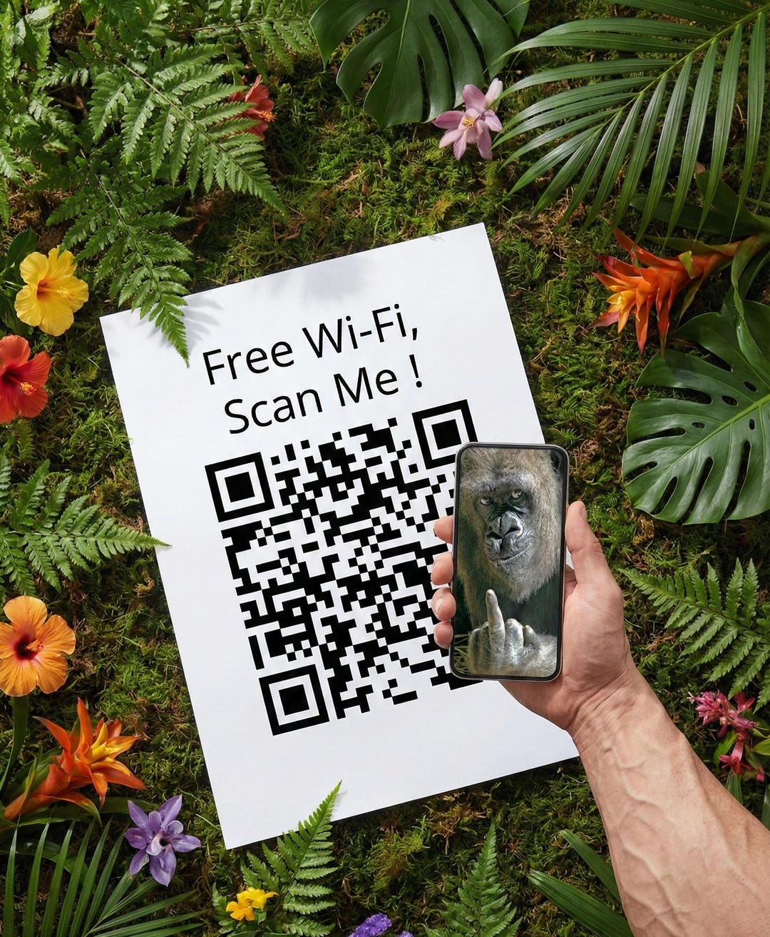 Qr Code Rude Picture Funny Prank Wi-fi Sign | Free Wi-fi Scan Me Poster | Rude Gorilla ...