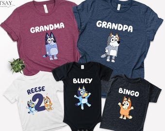 Personalized Bluey Birthday Shirt, Matching Family Party Tee