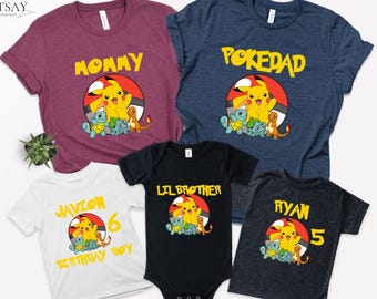 Pokemon Birthday Shirt, Custom Name Pokemon Shirt, Pokemon, Personalized Pokemon Birthday, Pokemon tee, Gift for Kids, Pikachu Shirt
