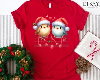 Santa Hat Bird Couple Tshirt