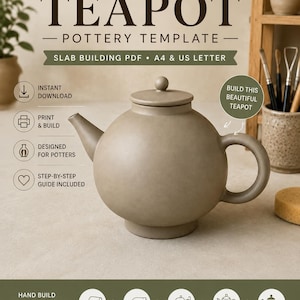 Teapot Pottery Template PDF | Slab Building Pattern | Printable Ceramic Teapot | A4 & US Letter