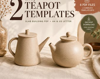 Teapot Pottery Template Bundle | 2 Styles Slab Building PDF | Printable Ceramic Teapot | A4 & US Letter