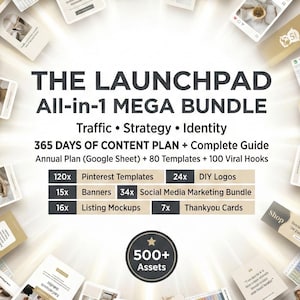 Kit de marca para tienda / Paquete integral para pequeñas empresas / Calendario de contenido + Marca + Plantillas de Pinterest / Suite de marketing / Plantilla de Canva