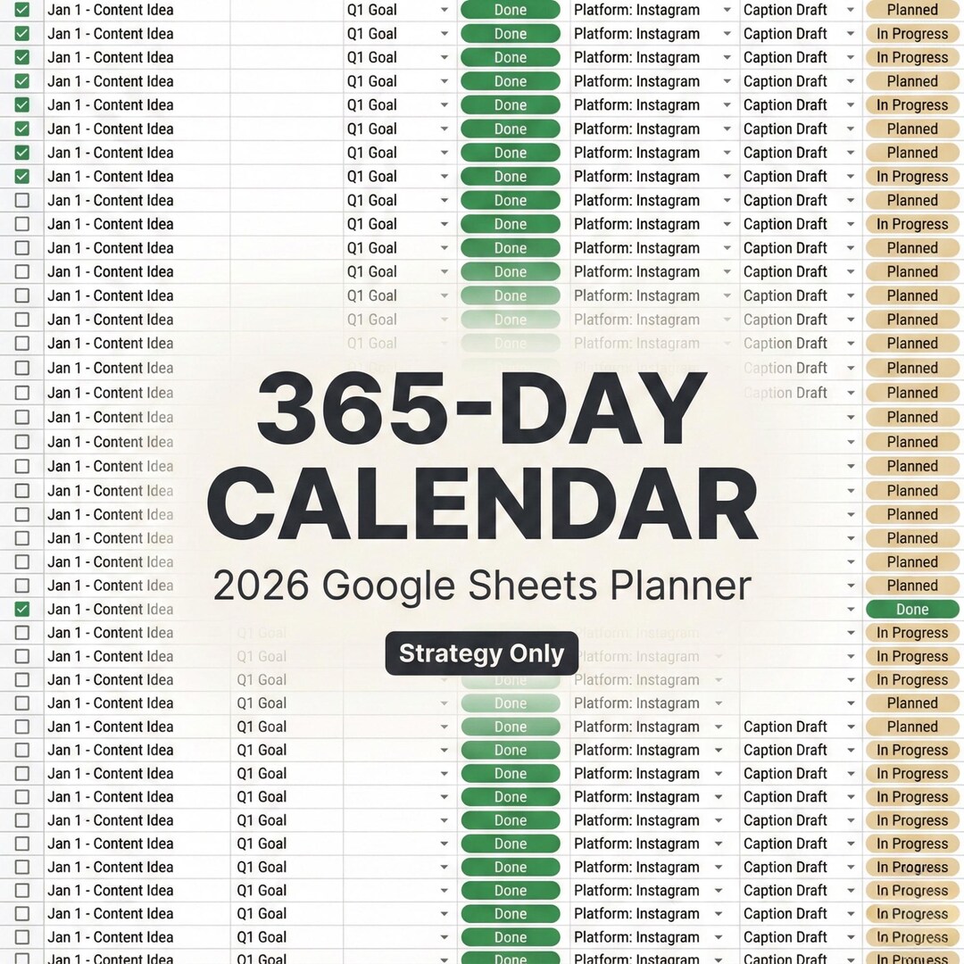 2026 Social Media Content Calendar | Google Sheets Planner | 365 Days ...