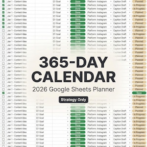 2026 Social Media Content Calendar | Google Sheets Planner | 365 Days of Content Strategy | Digital Marketing Plan | Spreadsheets\Excel