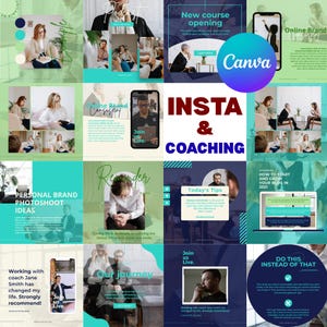 70 Business Coaching Instagram Templates | Teal & Navy Social Media Kit | Engagement, Podcast, Course Launch Posts | Mentor Branding | Canva