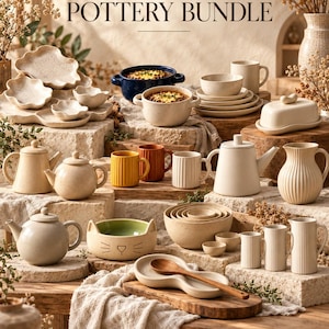 Pottery Templates Bundle | 30+ Handbuilding Clay Templates | Printable Slab Building Patterns for Kitchenware: Mugs, Bowls & Teapots
