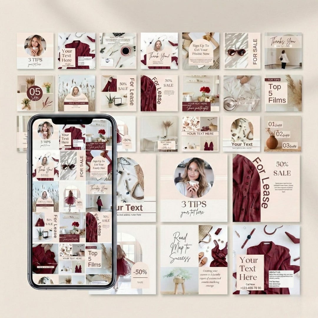 Social Media Manager Templates | Beige & Burgundy Instagram Post Canva ...