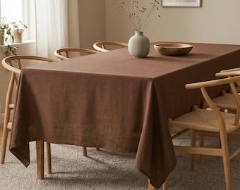 Rust Brown Cotton Linen Table Cover For Dining Table | Premium Textured Tablecloth | Minimalist Elegant Home Decor