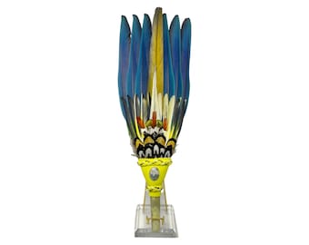 Macaw Smudge Fan with Serpentine Stone Handle