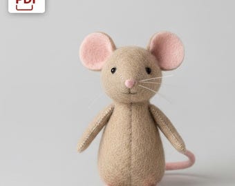 DIY Felt Mouse Plush Sewing Pattern , Hand Sewn Soft Toy PDF for Beginners
