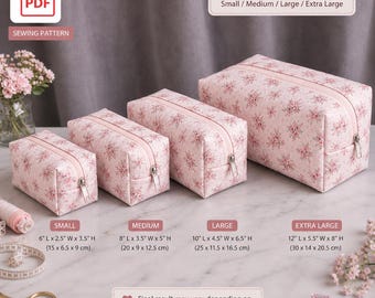 Quilted Makeup Bag Sewing Pattern PDF, Boxy Zipper Pouch DIY, Cosmetic Travel, Toiletry Bag