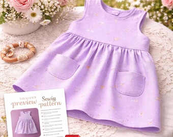 DIY Baby Trägerkleid Schnittmuster, ärmellose Mädchen PDF, Neugeborene Kinder Rock, aufgesetzte Taschen.