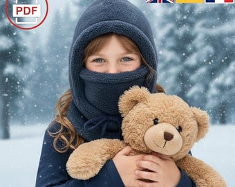 Kids Balaclava Sewing Pattern PDF | Digtital Winter Hooded Face Mask | Child Ski Mask DIY Download