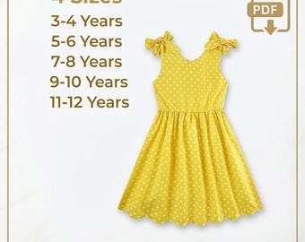 Schnittmuster für ein Mädchen-Sommerkleid mit Schleife an der Schulter, Sommeroutfit für Kleinkinder (PDF)