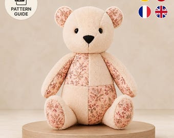 Nähvorlage für einen Erinnerungsbären | Patchwork-Weihnachtsspielzeug (PDF) | Vorlage für ein Stofftier | Bastelidee für die Feiertage
