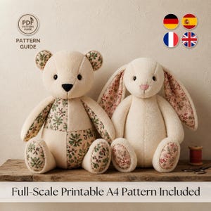 Nähvorlage für Teddybär und Hase | Kuscheltier-Set | Plüschtier-Duo (PDF)