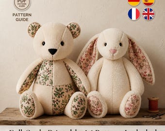 Nähvorlage für Teddybär und Hase | Kuscheltier-Set | Plüschtier-Duo (PDF)