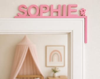 Letrero con el nombre para la puerta de la habitación de niñas / Decoración personalizada para la esquina del marco de la puerta con flores en 3D