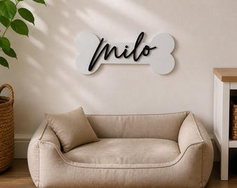 Letrero con el nombre de la habitación del perro / Placa de pared personalizada para mascotas / Decoración encima de la cama del perro