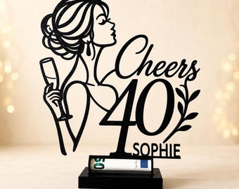 Personalized 40th Birthday Money Gift with Name & Age | 3D Printed Cash Holder for Her | Two-Piece Stand