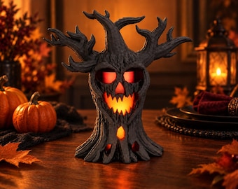 Skull Tree with LED Tea Light, 19 cm Black Halloween Table Decor