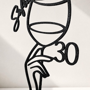 Geburtstagsgeschenk 30 mit personalisiertem Namen, Weinglas und Line Art Design.