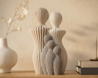 Familie Skulptur mit 1-5 Kindern: Minimalistische 3D Druck Figur