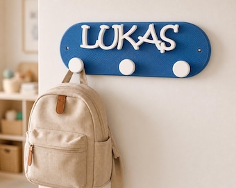 Ganchos para mochilas infantiles con nombre / Estante de pared personalizado de 3 ganchos para mochilas escolares / Almacenamiento para la entrada