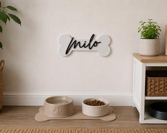 Letrero personalizado con el nombre de tu perro / Placa de pared personalizada para mascotas / Decoración para la habitación de tu perro con forma de hueso