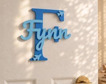 Personalized 3D Initial Name Sign: Layered Cursive Letter with Motif Choice