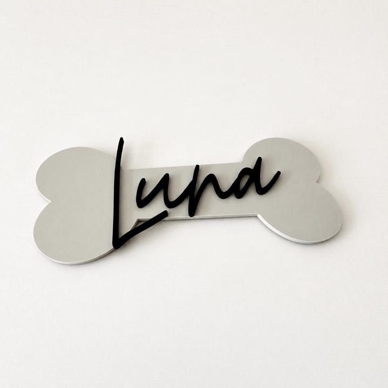 Hunde Namensschild Luna als personalisiertes Wandschild in Weiß und Schwarz aus PLA.