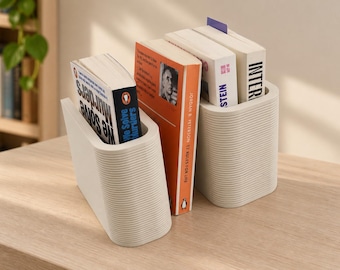 Wave Book Holder for Upright Books, Sculptural PLA Desk Storage, 9.84 in