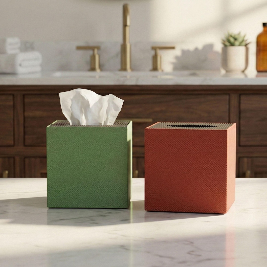 Modern Square Tissue Box Cover, Minimalist Cube Case W/ Sliding Lid, 2 ...
