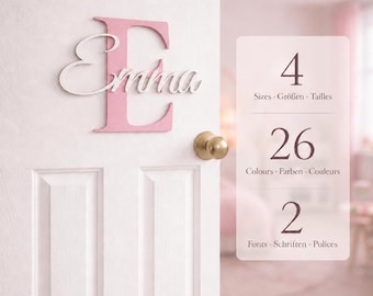 Baby Name Plaque with Initial | Personalized Nursery Name Sign | Custom Newborn Sign | Kids Room Door Sign