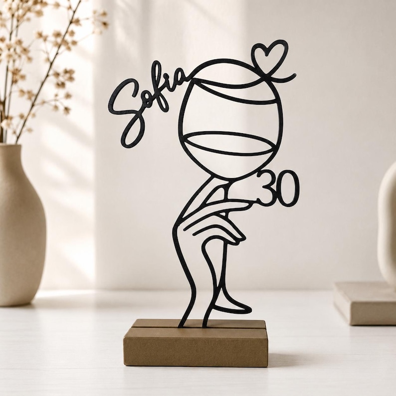 Personalisierter Line Art Aufsteller mit Name und Alter als 30 Geburtstag Geschenk Frau.