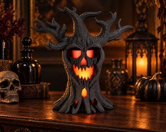 Black Skull Tree Sculpture with LED Tea Light, 19 cm Gothic Shelf Decor