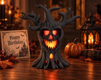 Skull Tree Gift with LED Tea Light, 19 cm Black Gothic Birthday Decor