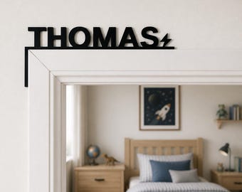 Letrero con el nombre para la puerta de la habitación de niños / Decoración personalizada para el marco de la puerta con diseño de rayo 3D