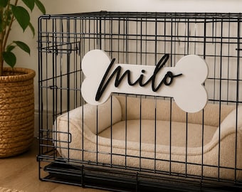 Letrero para jaula de perro / Placa de hueso personalizada / Decoración personalizada para puerta de caseta de perro