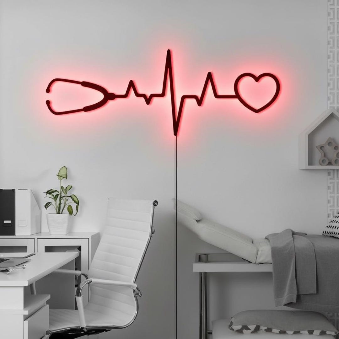 Unique Pulse LED Heartbeat Wall Decor - Metal EKG Pulse Sign - Unique Doctor Office ...